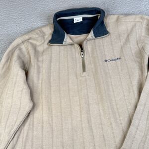 Columbia Sweater Mens XL Beige Khaki 1/4 Zip Ribbed Pullover Knit Outdoor Hiking